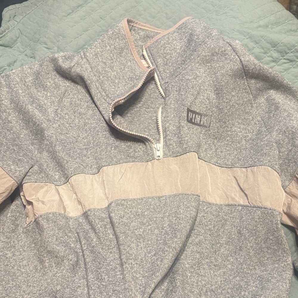 PINK Victoria's Secret Men's Zip-Up Sweater in Gray and Cream